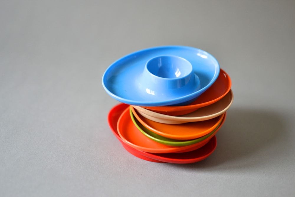 Vintage West German egg cups holders Mid-Century Modern houseware kitchenware pottery