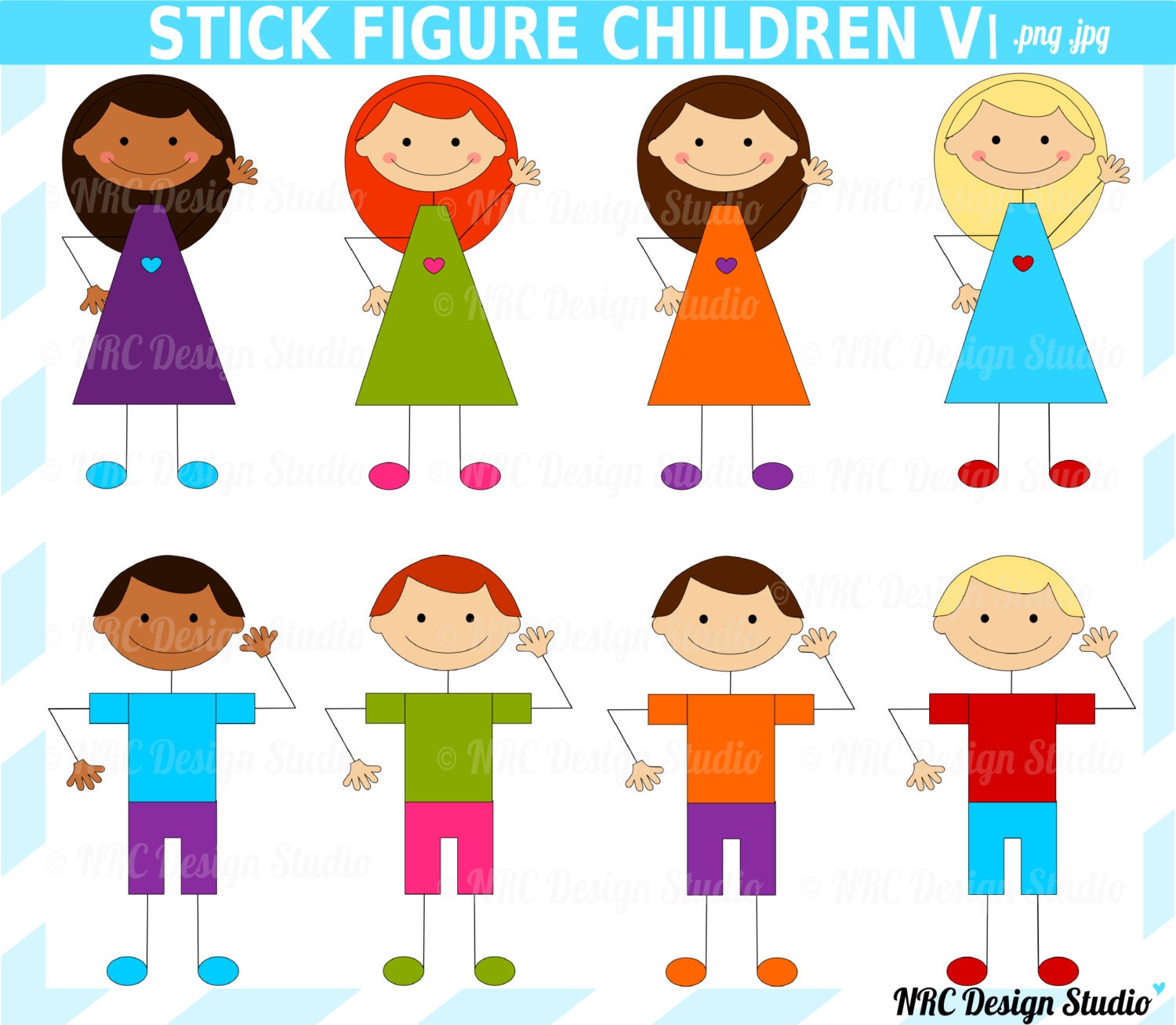 School Clip Art - Stick Figure Children Clip Art - Digital Stick Children Clipart Il_570xn