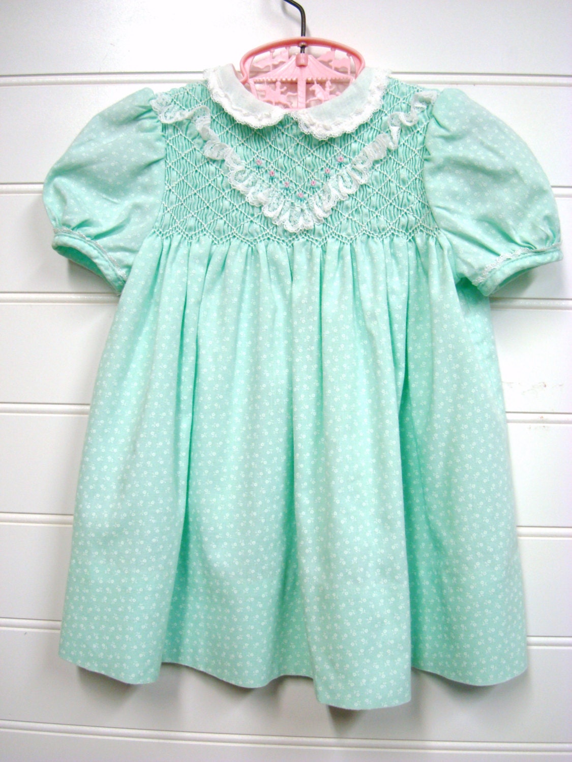 Vintage Baby Clothes Baby Girl Dress In Mint by OnceUponADaizy
