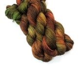 Hand Dyed Yarn, Alpaca Silk Sport, Green Brown Copper Autumn - FiberFangirl