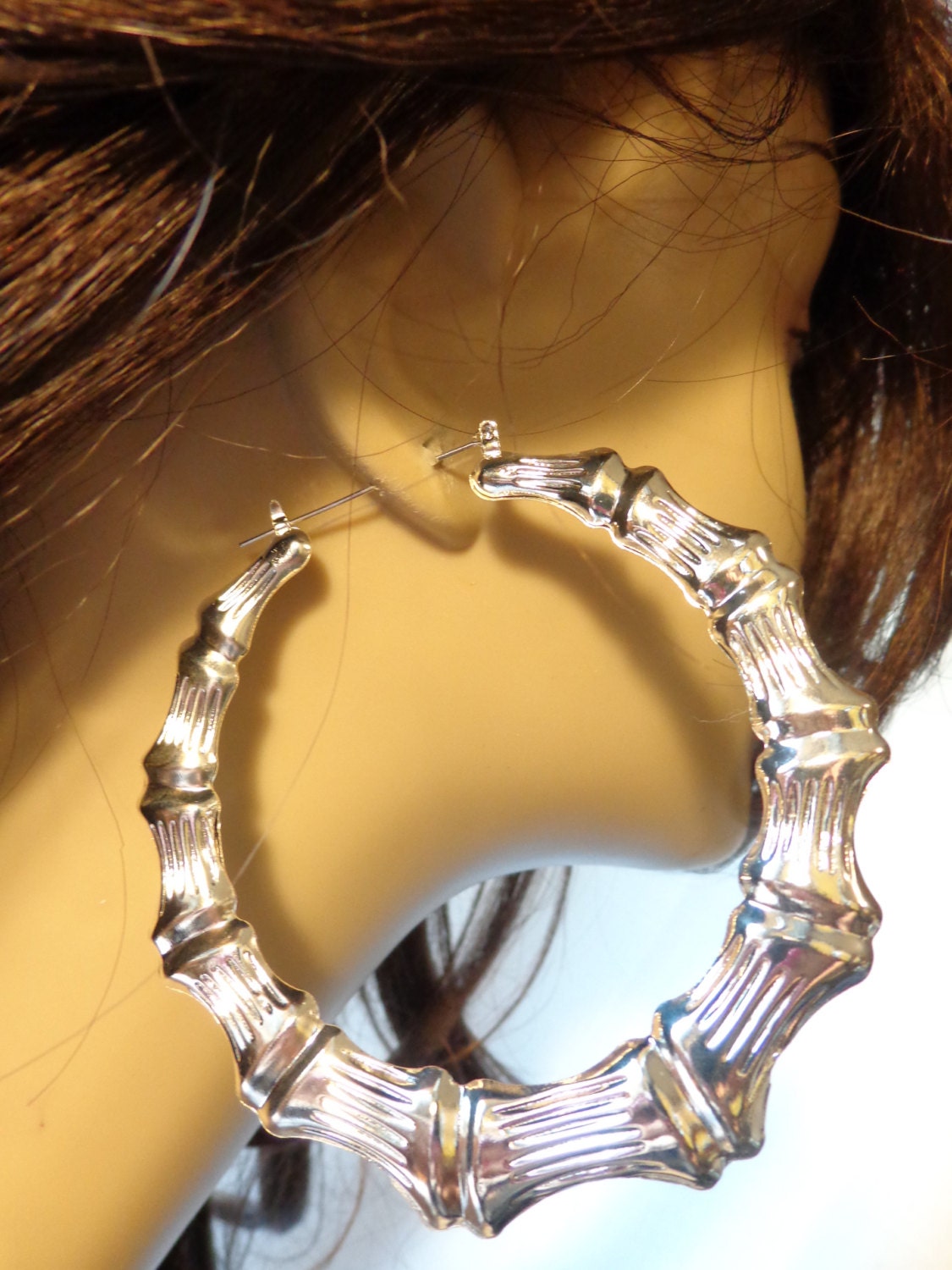 VINTAGE 80s BAMBOO HOOP earrings 3.5 inch by Ilovetobuildhoops