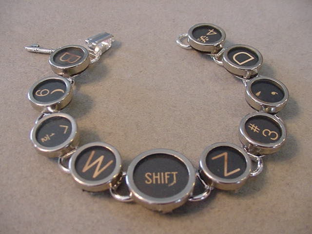 Typewriter key jewelry Bracelet - BLACK RANDOM MIX -Glass Typewriter key Bracelet