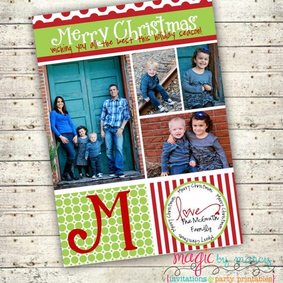 Merry Christmas Monogram Printable Photo Christmas Cards Il_570xn