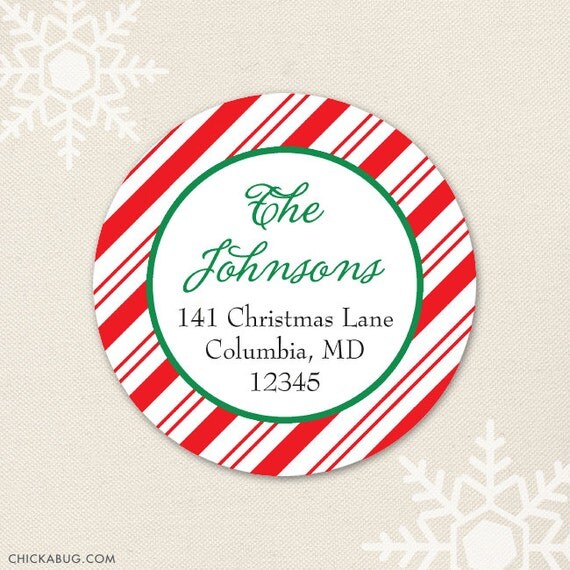Christmas stripes in red or green - Personalized address labels - Sheet of 24 Il_570xn