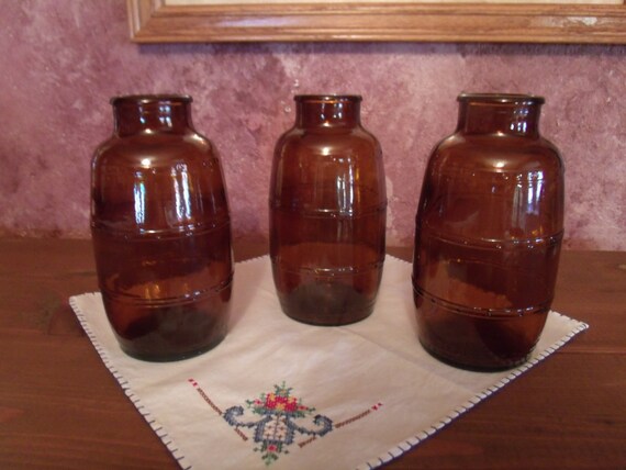 Vtg Brown Barrel Shaped Bottles Set of 3 to by TeresasTreasuresEtc