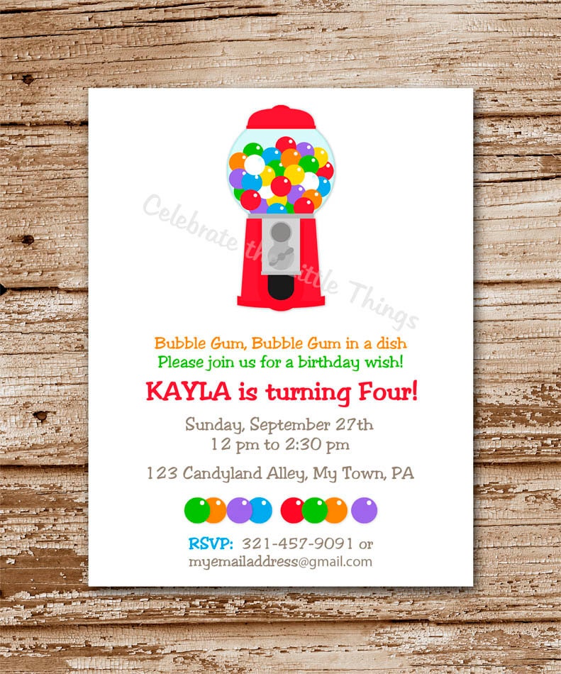 Gum Ball Machine Invitation / Bubble Gum / Personalized / Printable PDF File Il_570xn