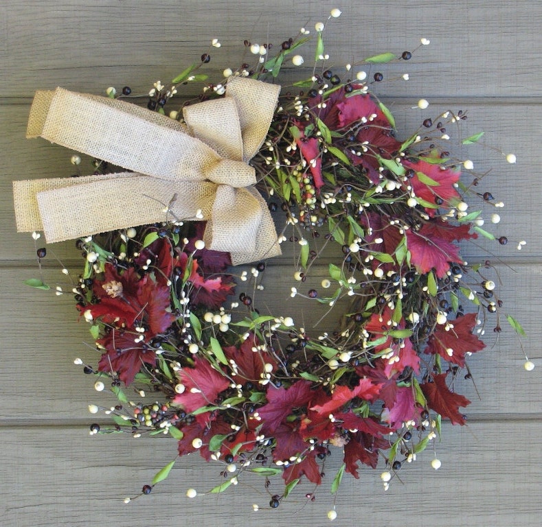 Fall Door Wreath â�� Berries and Maple Leaves â�� Berry Wreath - SimpleJoysofLife