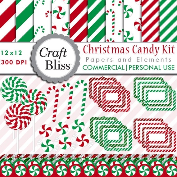 50% Off Sale Christmas Candy Clipart Commercial Clip Art Paper Pack Red Green Glitter Frames Borders Christmas Candy Digital Scrapbook Kit Il_570xn