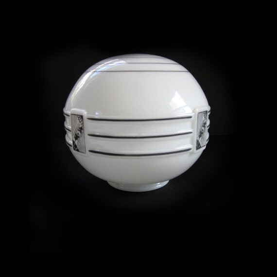 Art Deco Milk Glass Round Globe Shade Lamp by lakesidecottage