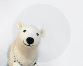 Bergeton - Felt Polar Bear. Art Puppet, Marionette, Stuffed Animal, Felted Toys. white, pastel, neutral, grey, blue. MADE TO ORDER