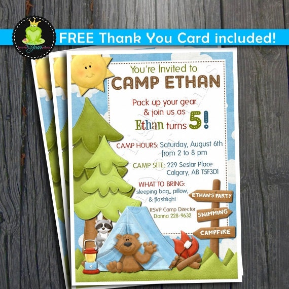 Camping Birthday Invitation - FREE Thank You Card included Il_570xn