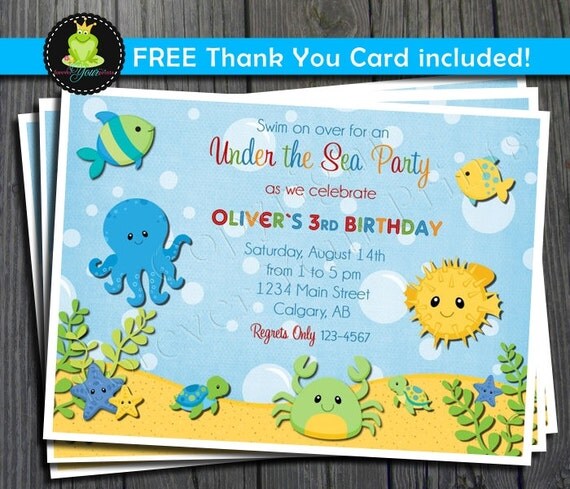 Under The Sea Invitation - Free Thank You Card included Il_570xn