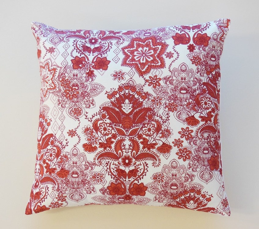 Items similar to Decorative Pillows Damask Floral Print Red White 20
