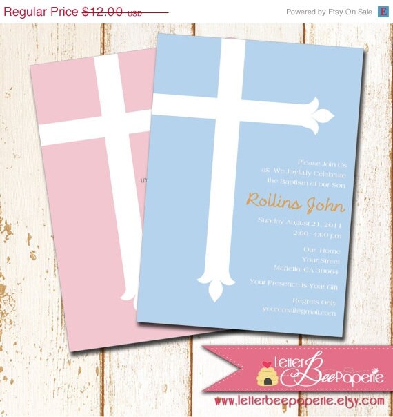 ON SALE Simple Cross Baptism / Christening Invitation - Choose Your Colors- Printable DIY Invite - Boy, Girl, Twins - Confirmation, Dedicat Il_570xn