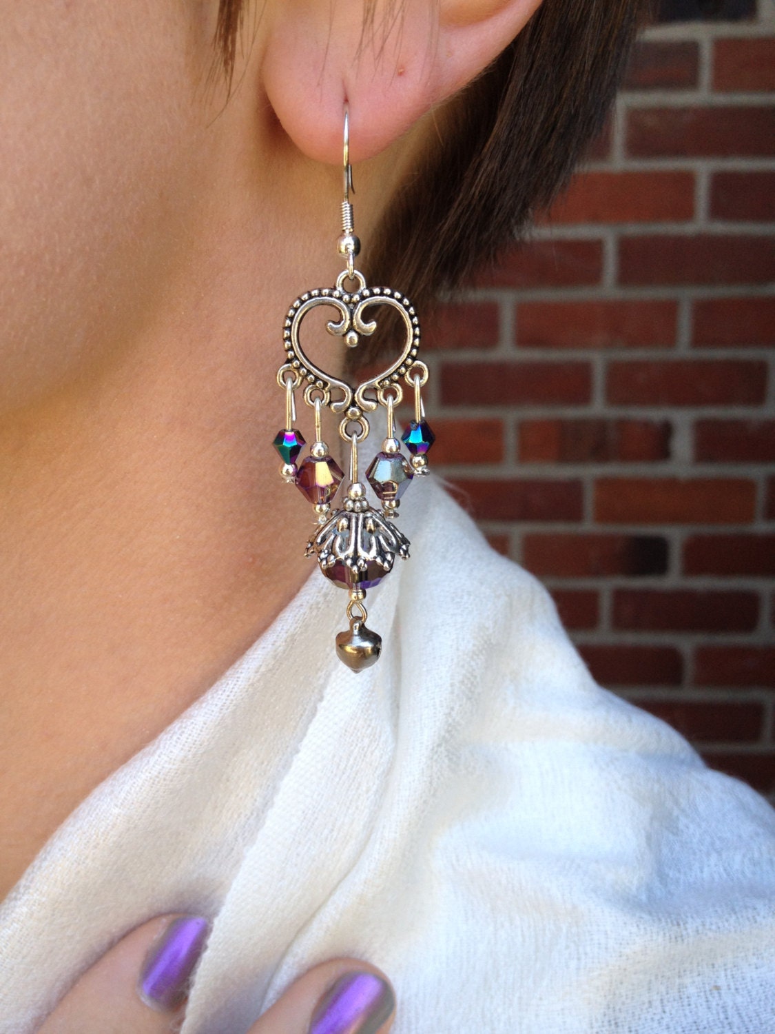 SILVER BELLS Handcrafted Iridescent Beaded Dangle Earrings - SistasJewelry