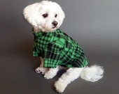 Green Plaid Fleece Dog Sweater in 2 Leg or 4 Leg Style Dog Clothes - WaggleWear