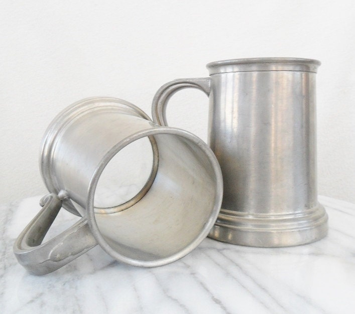 Silver Beer Steins with a Glass Bottom. Vintage. Set by good2byou