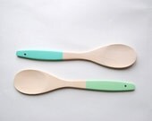 Set of 2 Dipped Wooden Large Cooking Spoons - Blue Mint - storiebrooke