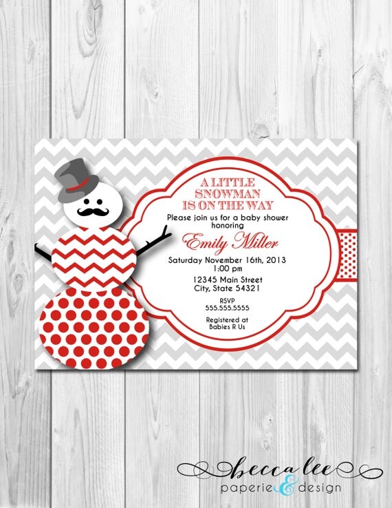 Little Snowman Baby Shower Invitation - Red and Grey - DIY - Printable Il_570xn