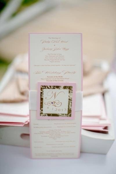 Wedding ceremony program vintage Gold Blush Pink Ivory
