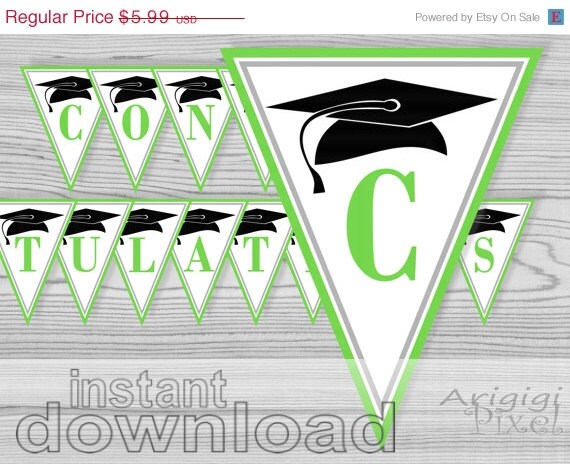 EVERYTHING 70 % OFF Green Graduation Party Banner, printable, PDF files, congratulations graduate, graduation cap image, instant download Il_570xn