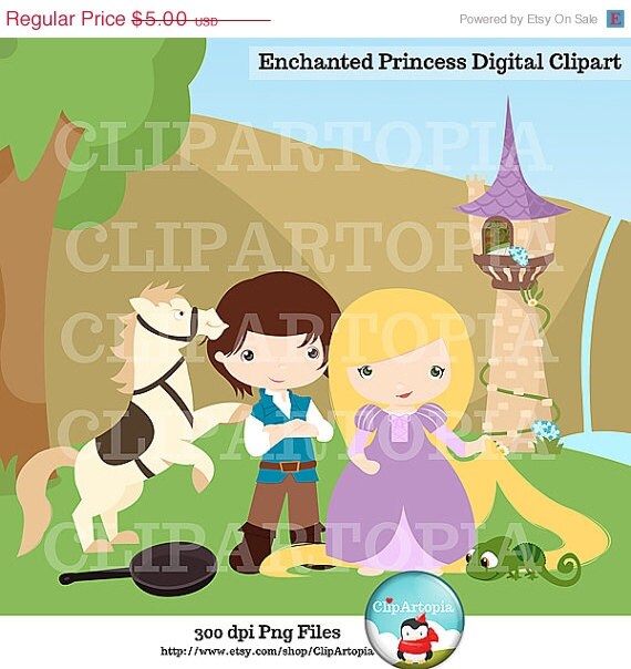 ON SALE Enchanted Princess Digital Clipart / Cute Princess por Personal and Commercial Use / INSTANT Download Il_570xn