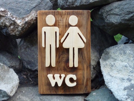 Bathroom sign wooden wall decor restroom sign by Melcreationsbois