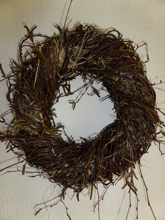natural brich twig branches wreath with hay 14" -Home Decor - 100% natural wreath