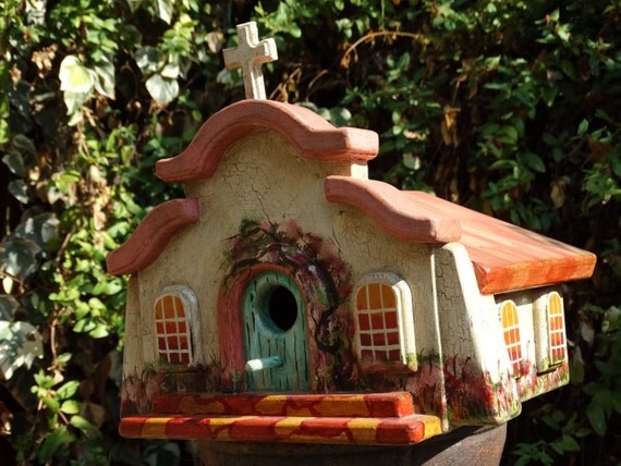 Mission Bird Abode Painted Handmade Wooden Bird House