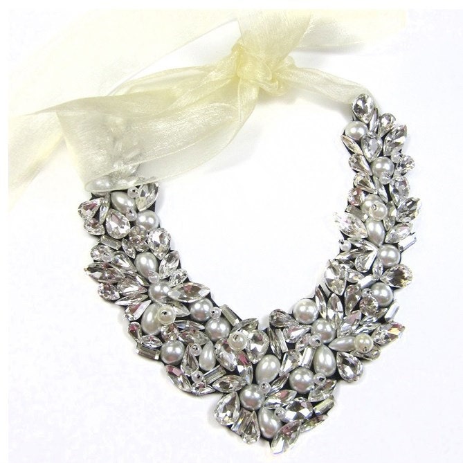 Statement Necklace Bridal Swarovski Crystal Vintage Bib