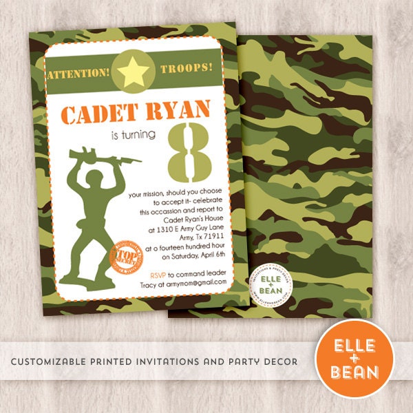 army guy party collection. soldier birthday invitation. printed. Il_570xn