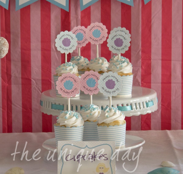 Printable Mermaid Themed Birthday - Cupcake Toppers - Favor Tags - Party circles Il_570xn