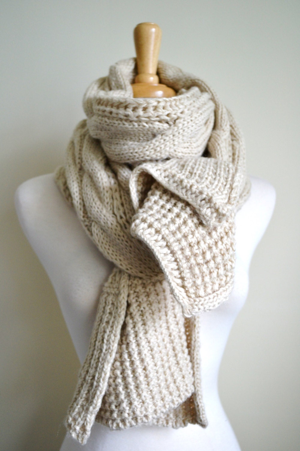 OATMEAL IVORY Creme Off White Chunky Knit Cable Pattern Long Scarf Shawl Wrap...