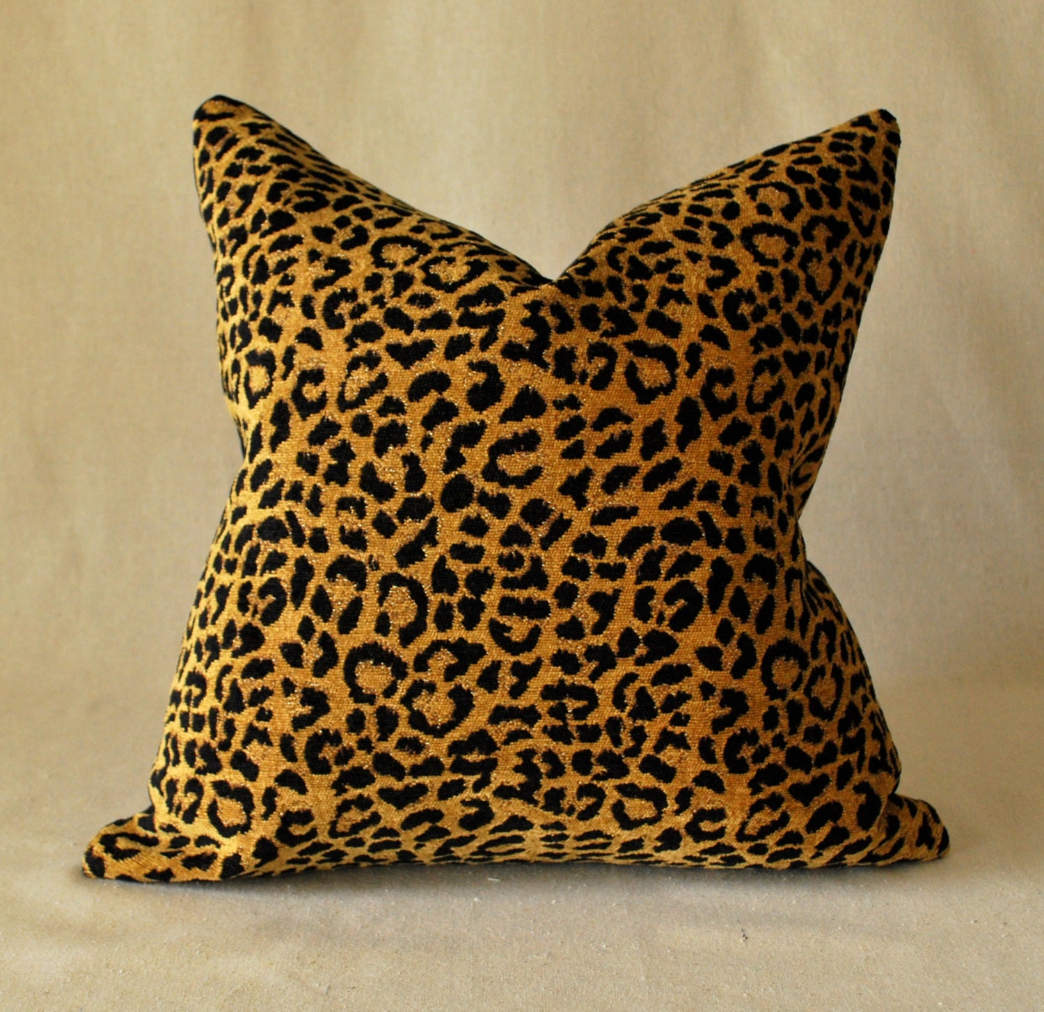 Leopard Pillow Cover Cheetah Black and Gold 18"x18"