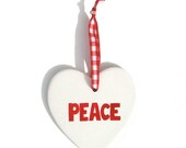 Personalised Peace Heart Decoration, Hand Painted Christmas Keepsake, Red And White Christmas DÃ©cor - freespiritdesigns2