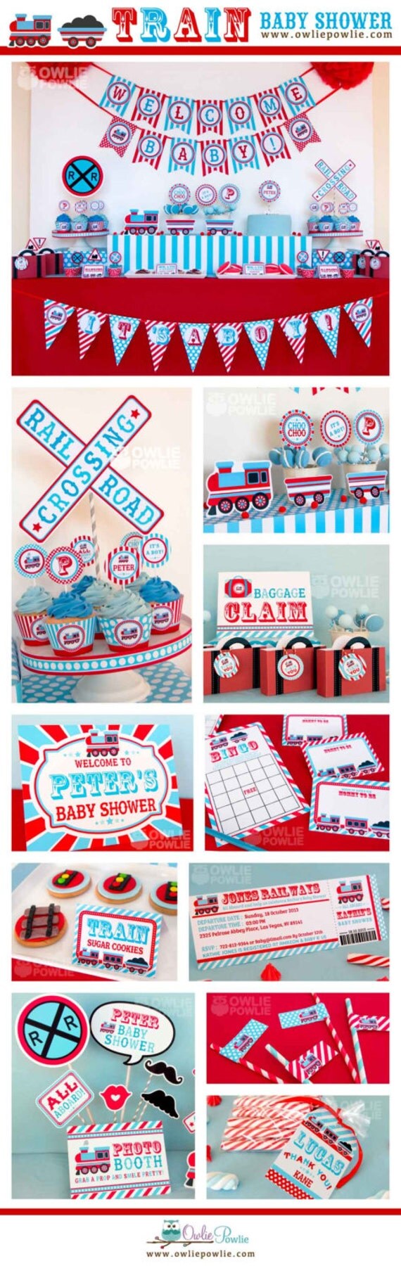 Train BABY Shower Party Printable Package & Invitation, INSTANT DOWNLOAD, You Edit Yourself with Adobe Reader Il_570xn