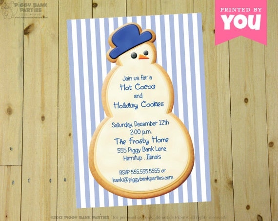 Christmas SUGAR COOKIE Invitation - Personalized DIY Printable Snowman Invite // Winter Party // Christmas Card // Snow // Cookie Exchange Il_570xn