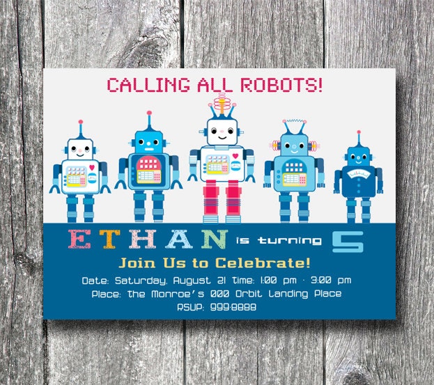 Custom Calling All Robots printable boys birthday invitation DIY Il_570xn