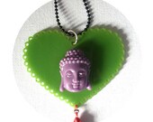 Buddha Long necklace - Plexi glass heart, buddha and tassel - Women necklace - elsahats