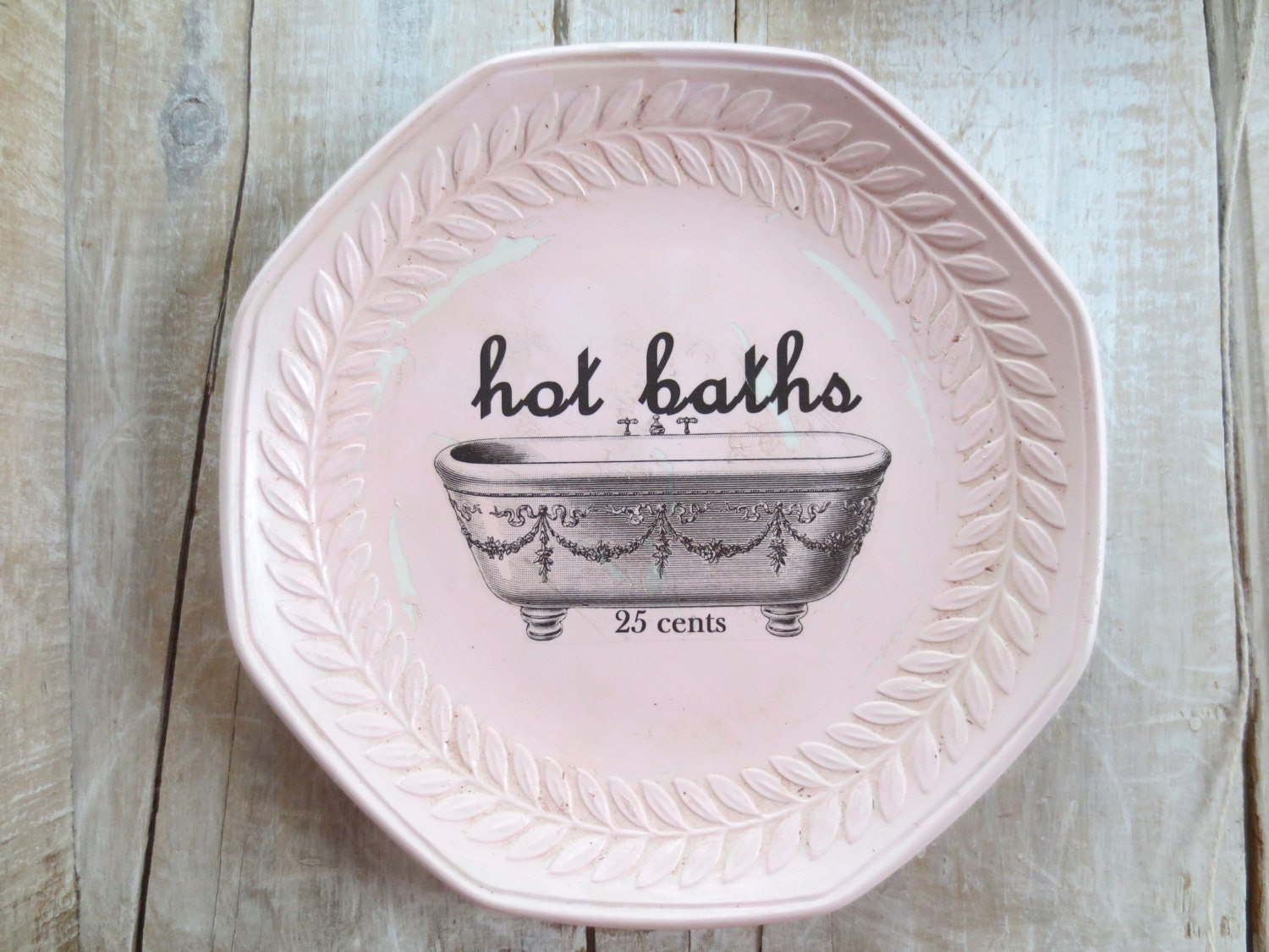 Pink Bathroom Sign // Shabby Pink Bath Sign //  HOT BATH // Bathroom Decor // Primitive Decor // Victorian Bathroom - SweetMeas