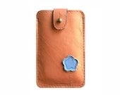 Leather iPhone 4 Case, iPhone leather case, sleeve cover // golden orange and blue, february - EightSeasons Leather iPhone 4 Case, iPhone leather case, sleeve cover // golden orange and blue, february - EightSeasons