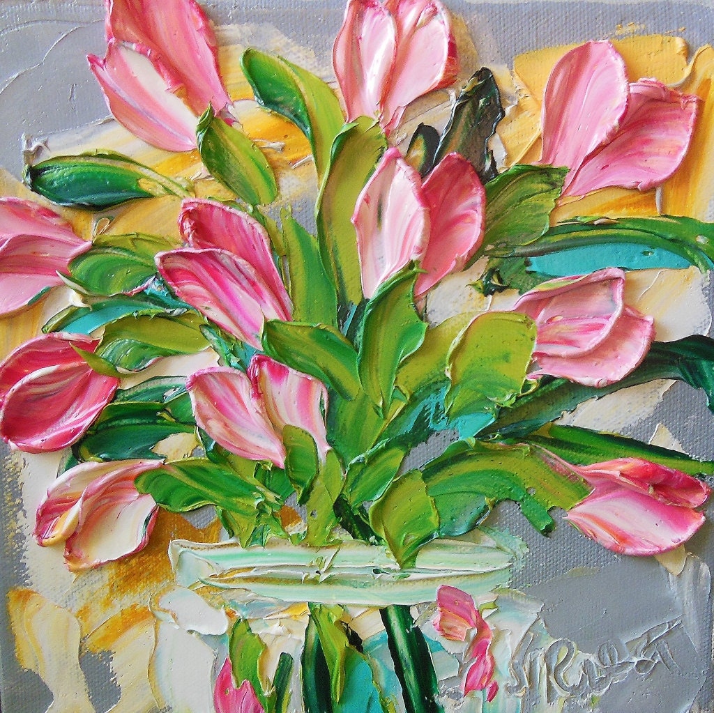 Pink  Tulip Floral Oil Painting Wall Decor