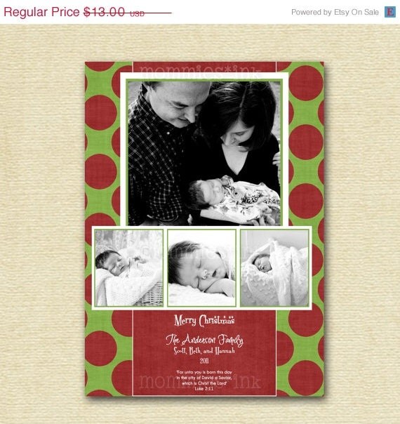 HOLIDAY SALE 10% off Mod Big Polka Dots Christmas Card - One or Four Photo Option - PRINTABLE Card Design Il_570xn
