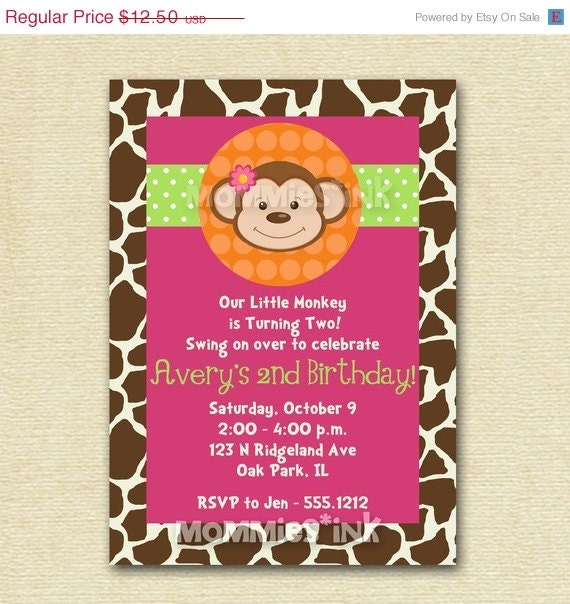HOLIDAY SALE 10% off Modern Monkey - Polka Dot - Birthday Party Invitation - Boy or Girl - PRINTABLE Invitation Design Il_570xn