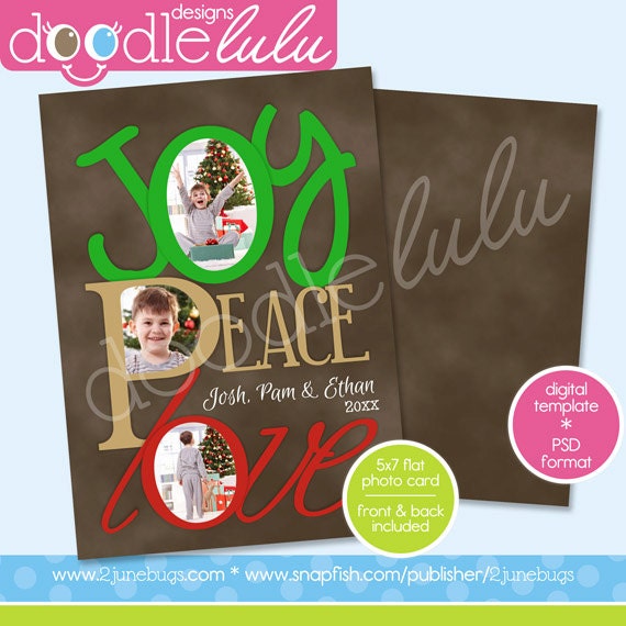 INSTANT DOWNLOAD Digital Printable 5x7 Brown Joy Peace Love Christmas Holiday Photo Card Template (Photoshop) PSD by Doodlelulu 2 june bugs Il_570xn