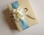 Something Blue Wedding Photo Album - White Hydrangeas - Light Blue Ribbon, Rustic Ribbon and Rope Bow- Handmade - CoutureLife