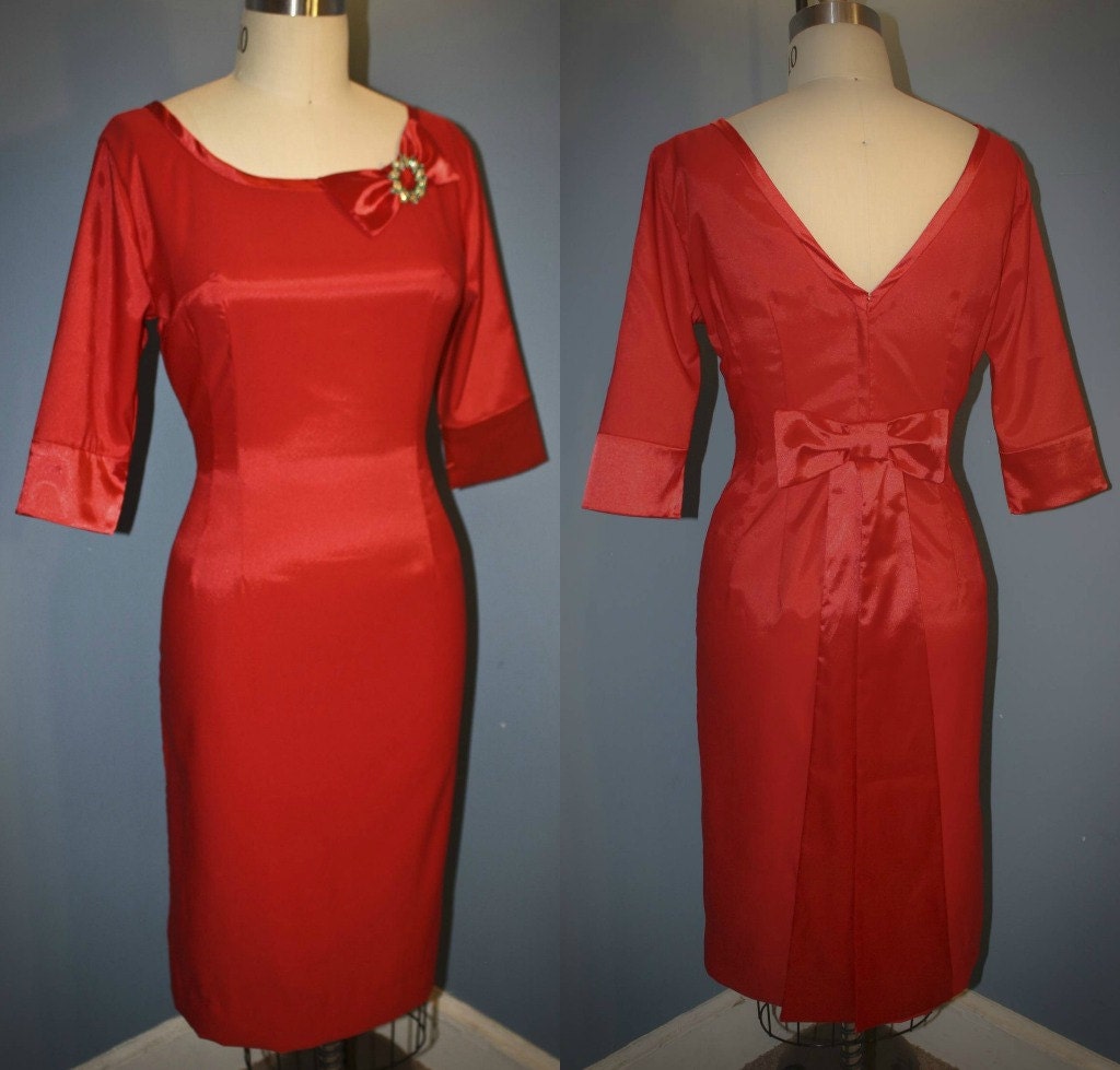 Holloway Wiggle Dress-Red Party-Mad Men- Custom Made to Size