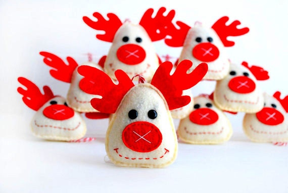 6 Holiday Reindeer Christmas Ornament, Baby Felt Rudolph Big nose felt reindeer ornament set of 6 - A486 Free Shipping Il_570xn