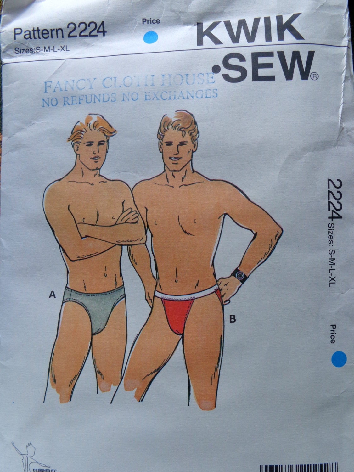 Mens Bikini Briefs Underwear Sewing Pattern Kwik Sew 2224 Size