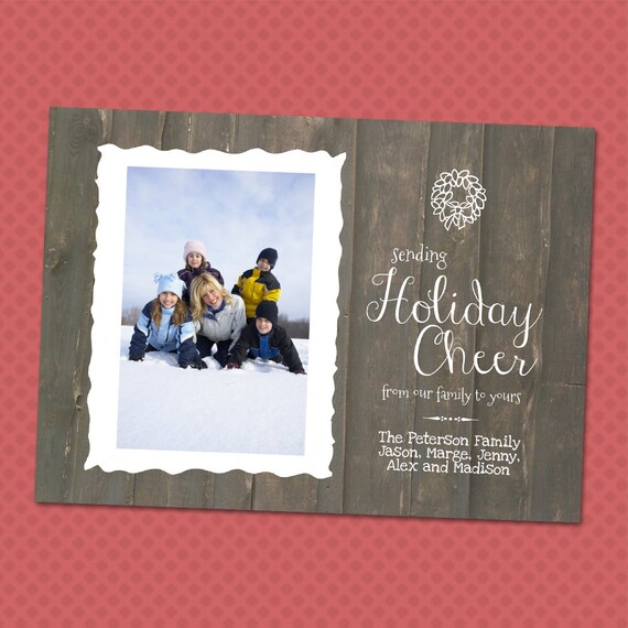 Sending holiday cheer Christmas photo flat card - Chalkboard or Wood background - DIY Digital Download File or Printed Il_570xn